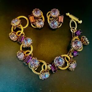 Henkel Grosse for Dior Amethyst and Gold Tone Elegance Bracelet Earrings
